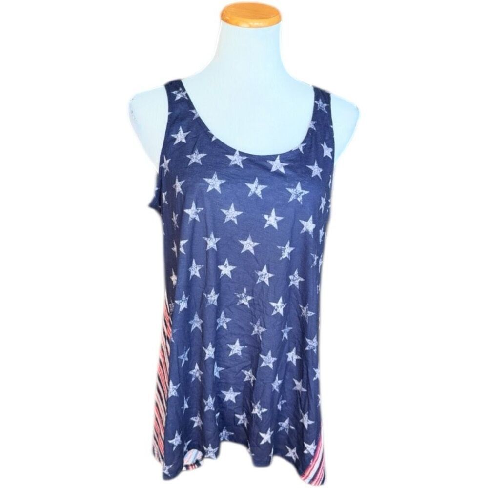 Womens Live and Let Live American Flag Print Stars and Stripes Tank Top - Sz XL